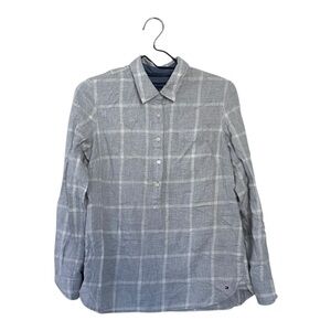 Tommy Hilfiger Gray White Plaid Checkered Shirt Women’s Size Small